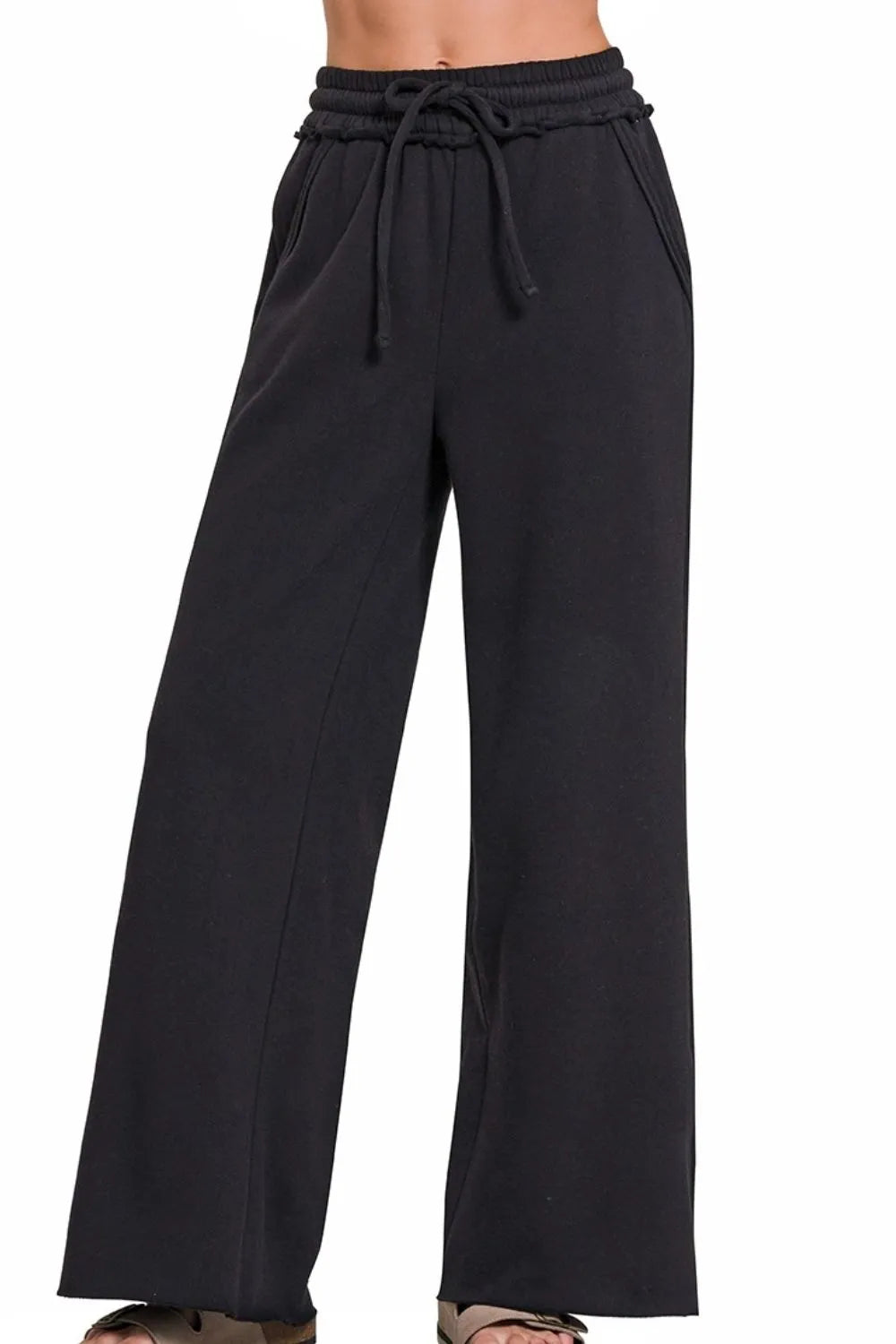 Zenana Fleece Exposed Seam Wide Leg Sweatpants