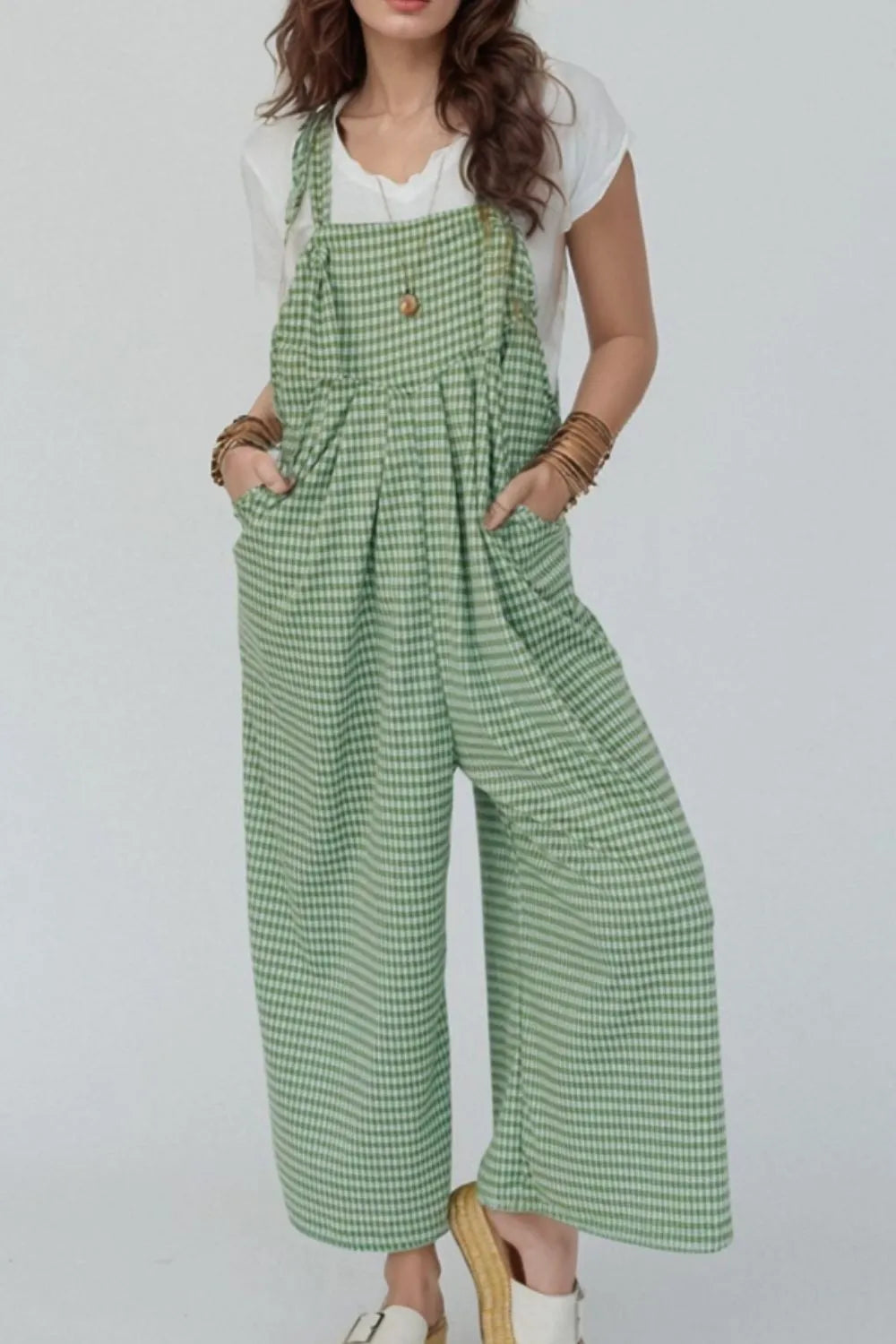Casual Gingham Wide Leg Overalls