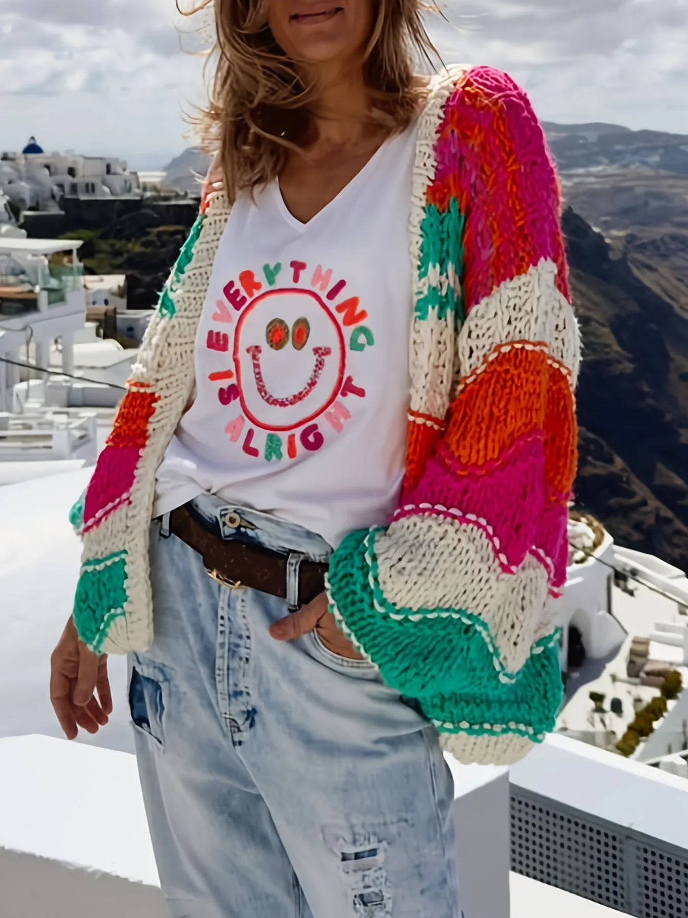 Color Block Open Front Cardigan