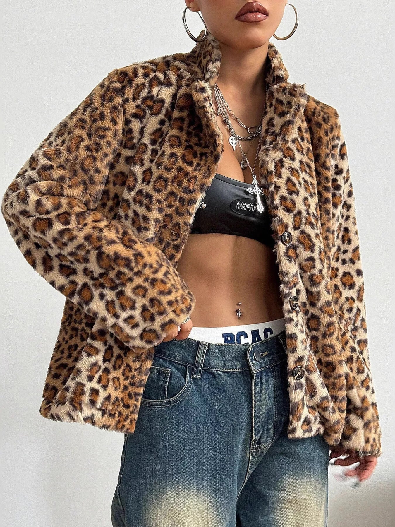 Leopard Button Up Faux Fur Outerwear