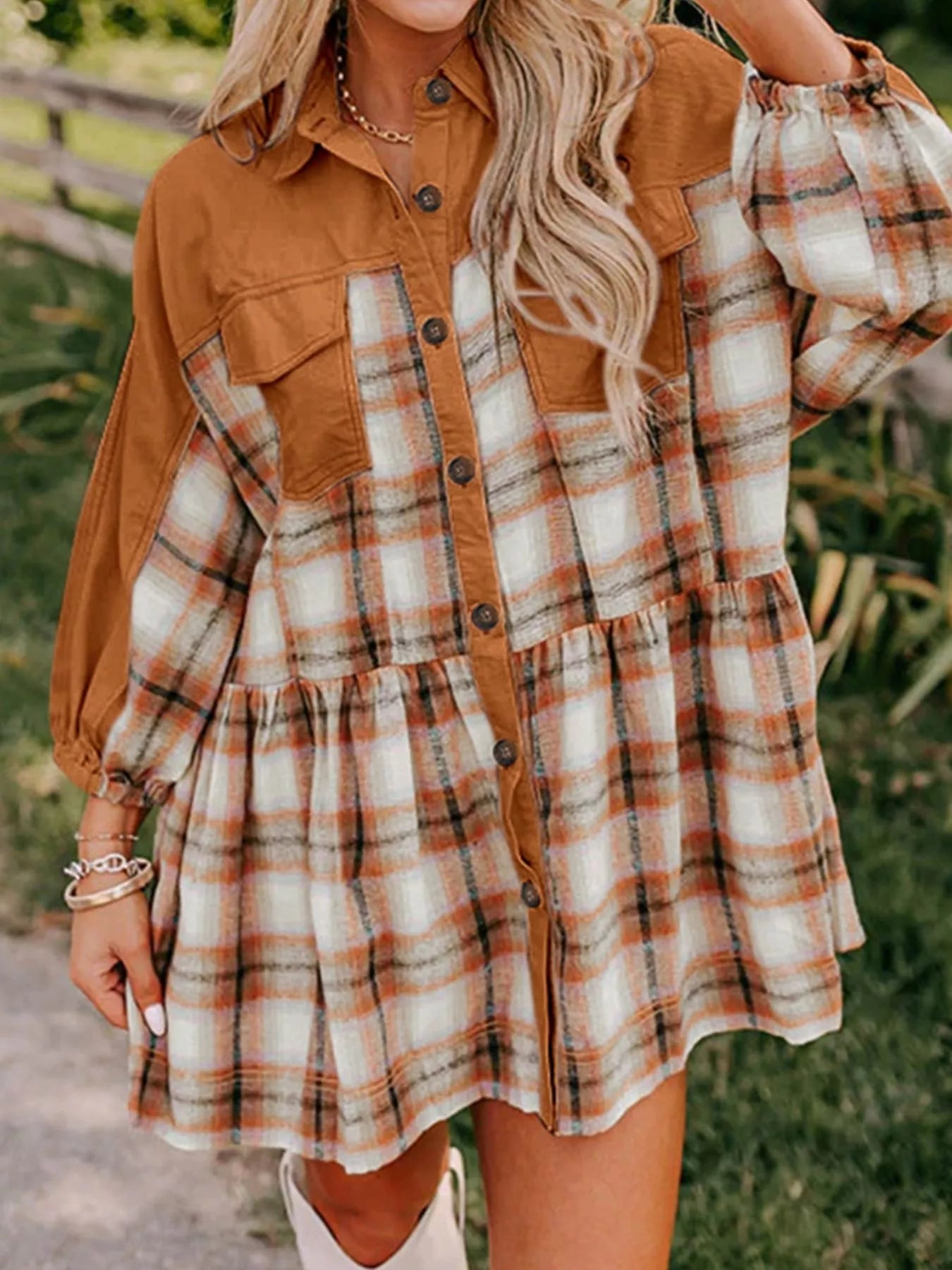Plaid Button Front Mini Dress