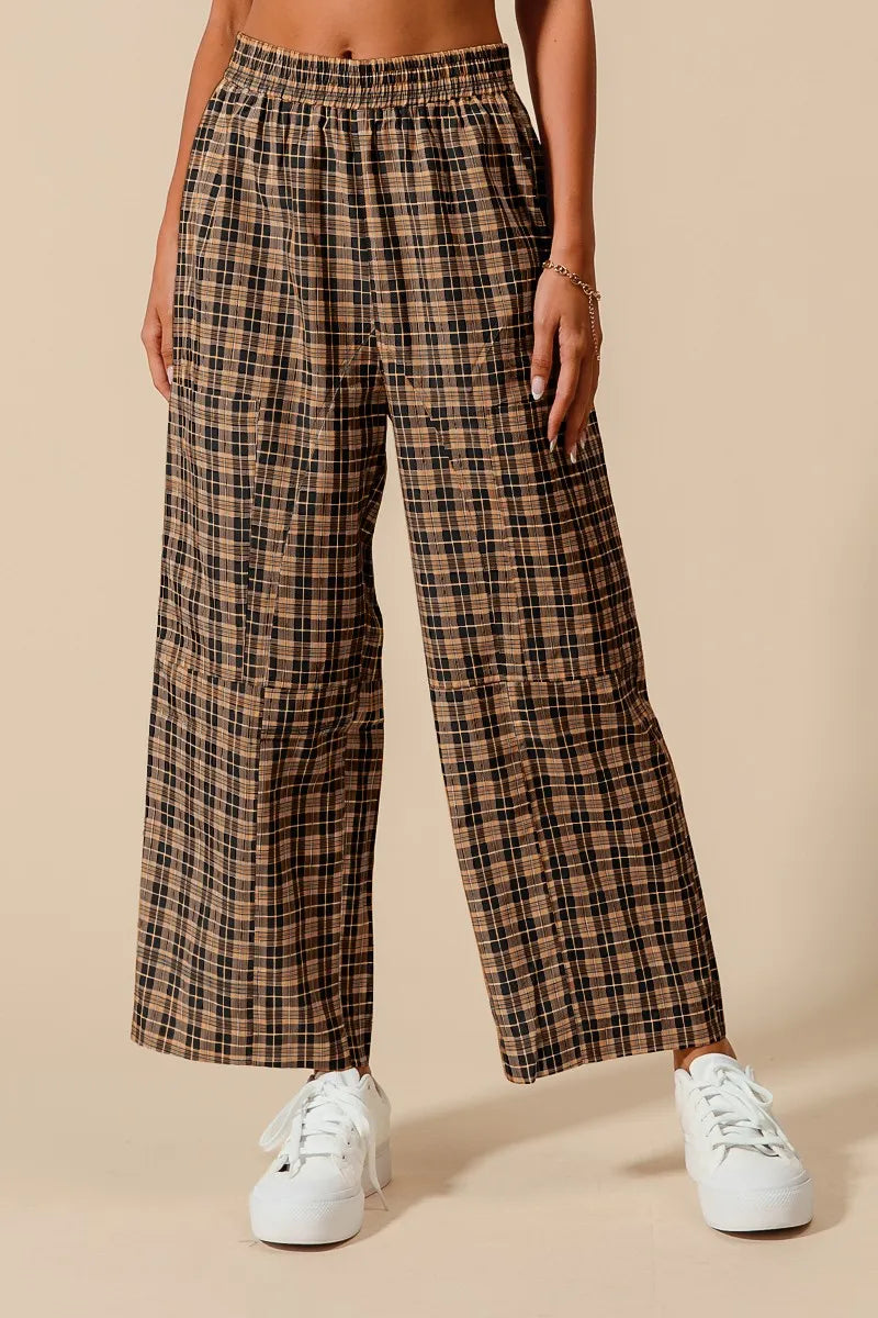 SO ME Check Plaid Wide Leg Pants with Big Patch Pockets