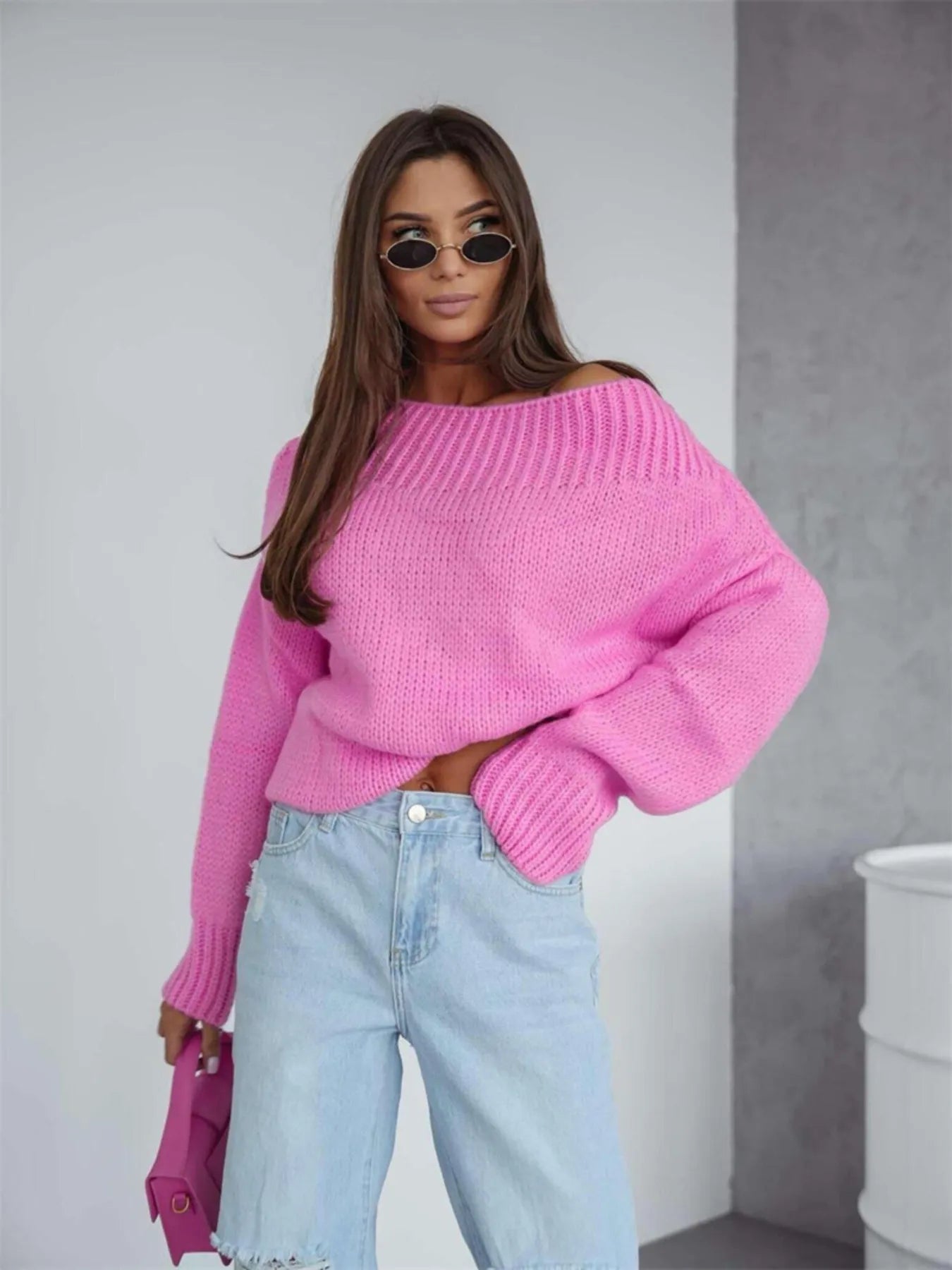Boat Neck Drop Shoulder Sweater