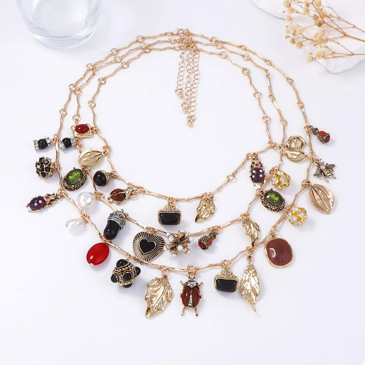 3-Piece 18K Gold-Plated Resin Gemstone Necklace