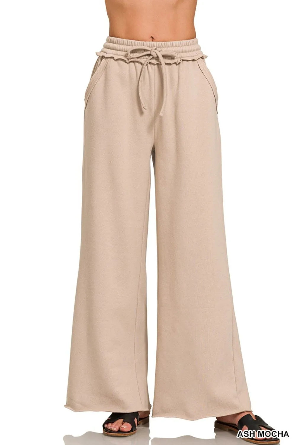 Zenana Fleece Exposed Seam Wide Leg Sweatpants