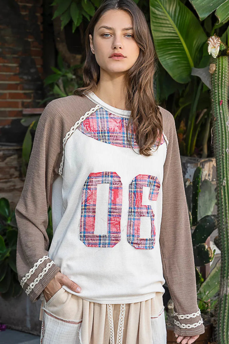 POL Plaid Number 06 Raglan Sleeve T-Shirt