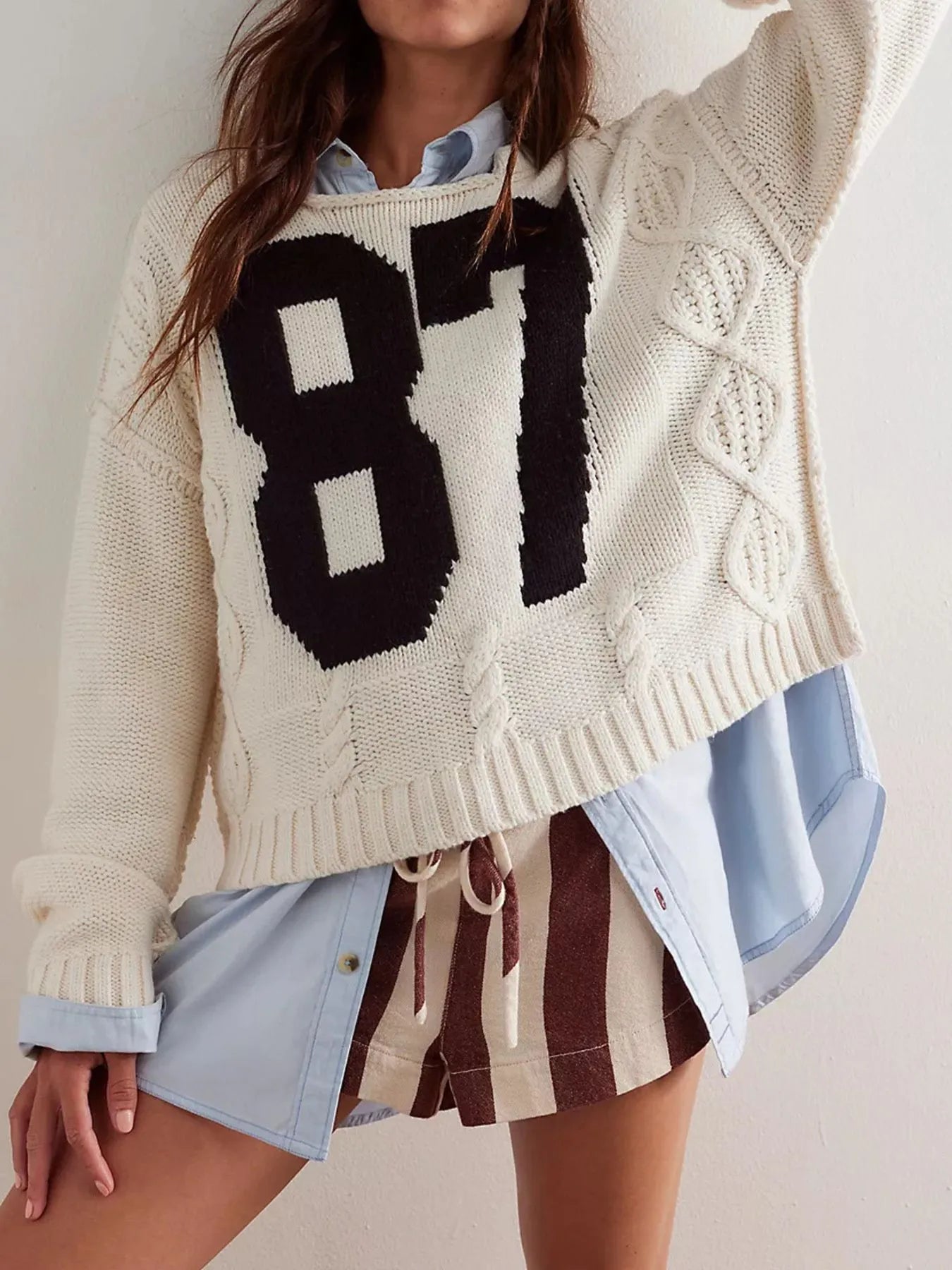 Number 81 Oversized Cable Knit Sweater