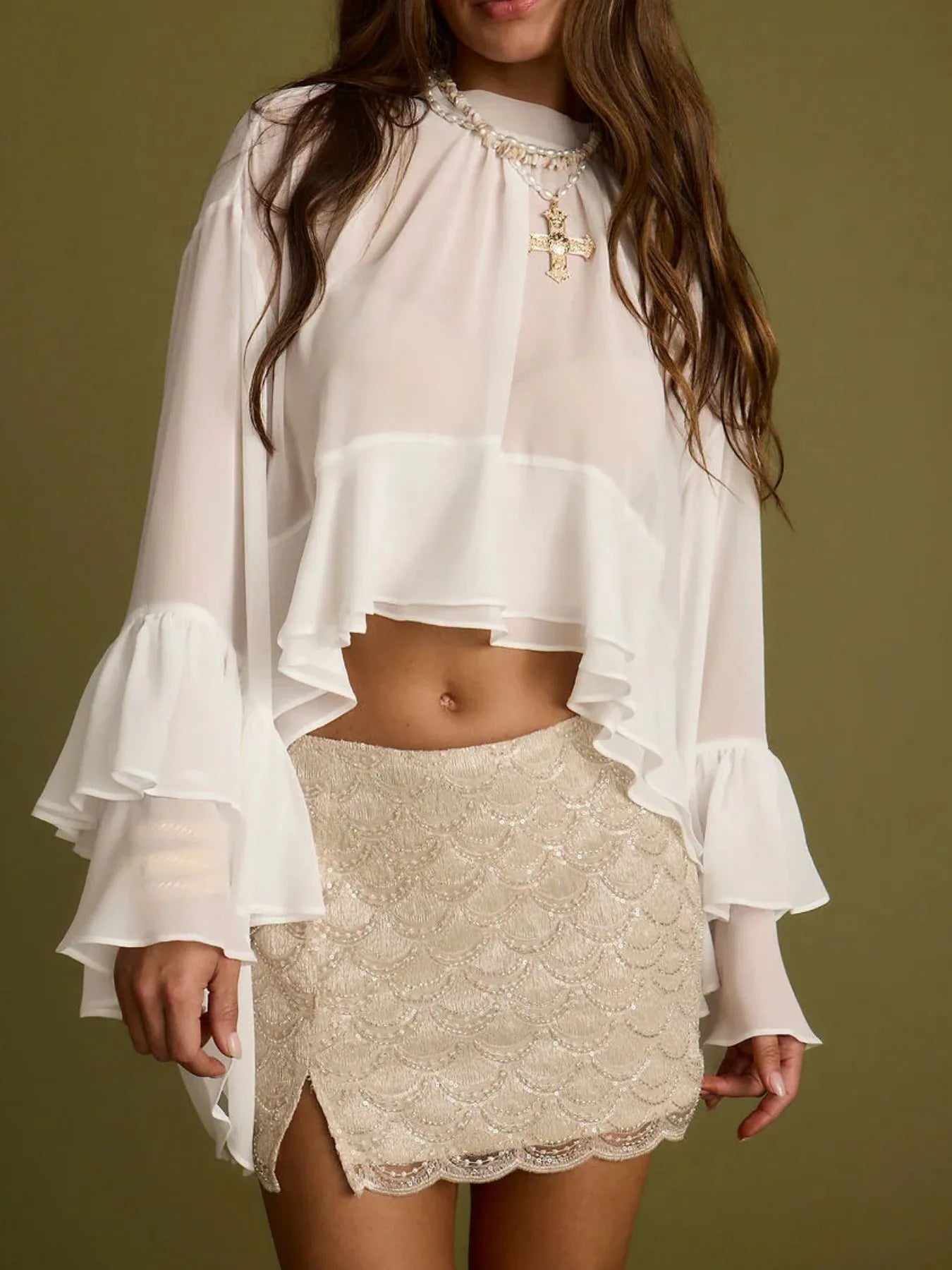 Ruffle Bell Sleeve Blouse