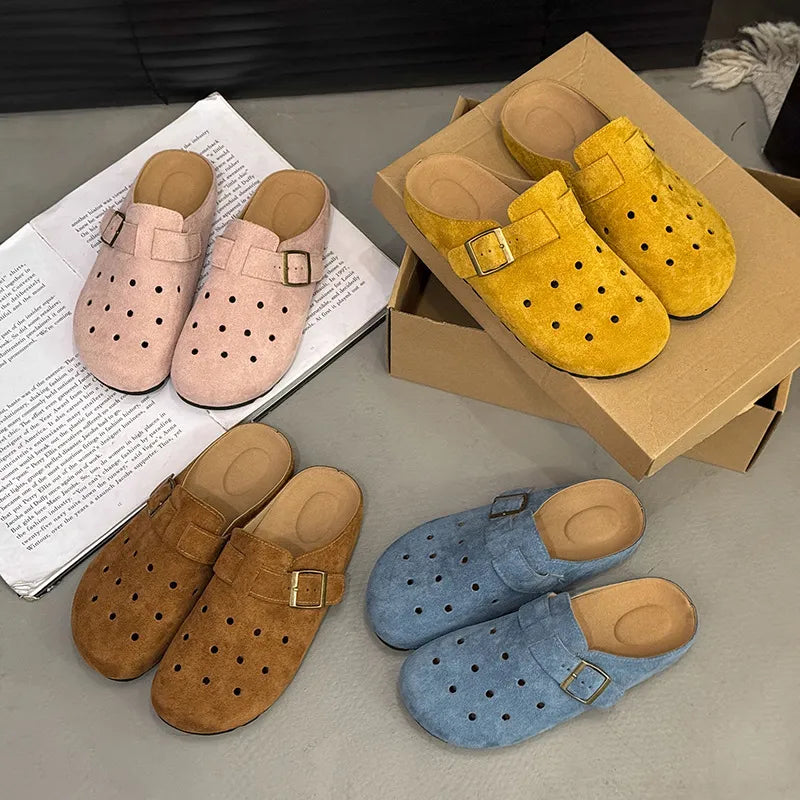 Hollow Out Buckle Strap Slip-Ons