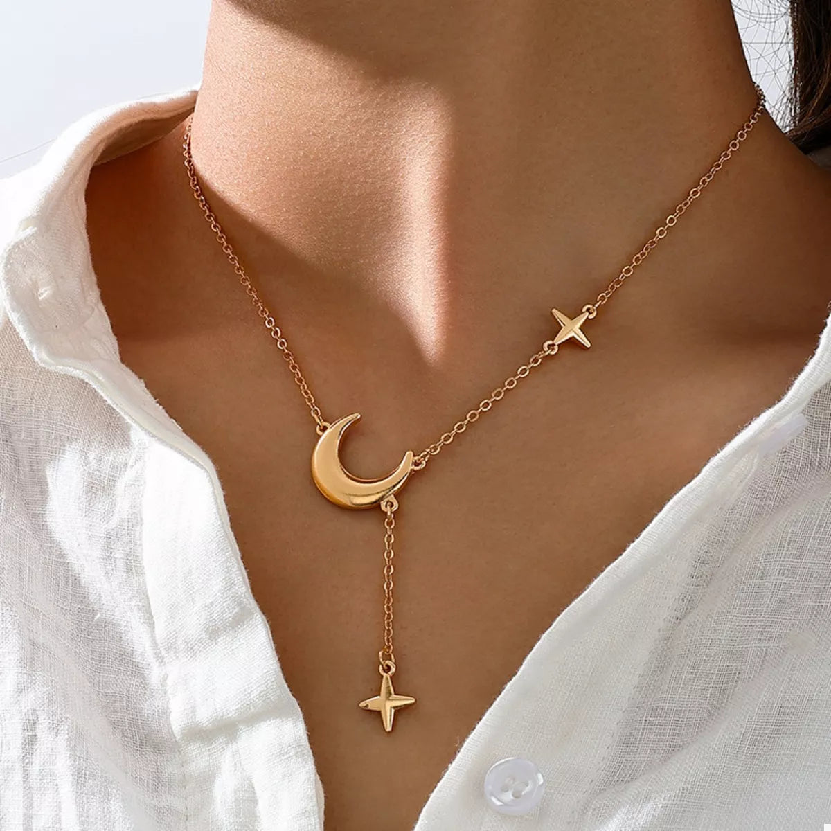 18K Gold-Plated Moon and Star Gold Chain Necklace