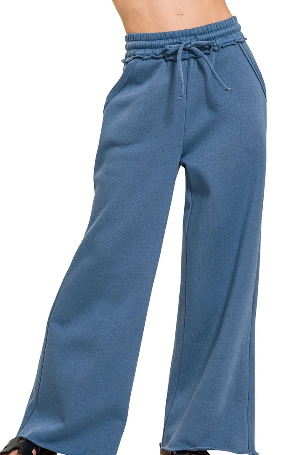 Zenana Fleece Exposed Seam Wide Leg Sweatpants